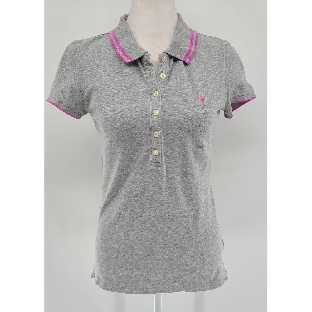 Vintage Y2K American Eagle Polo Shirt Small Petite Short Sleeve Collar Gray Pink